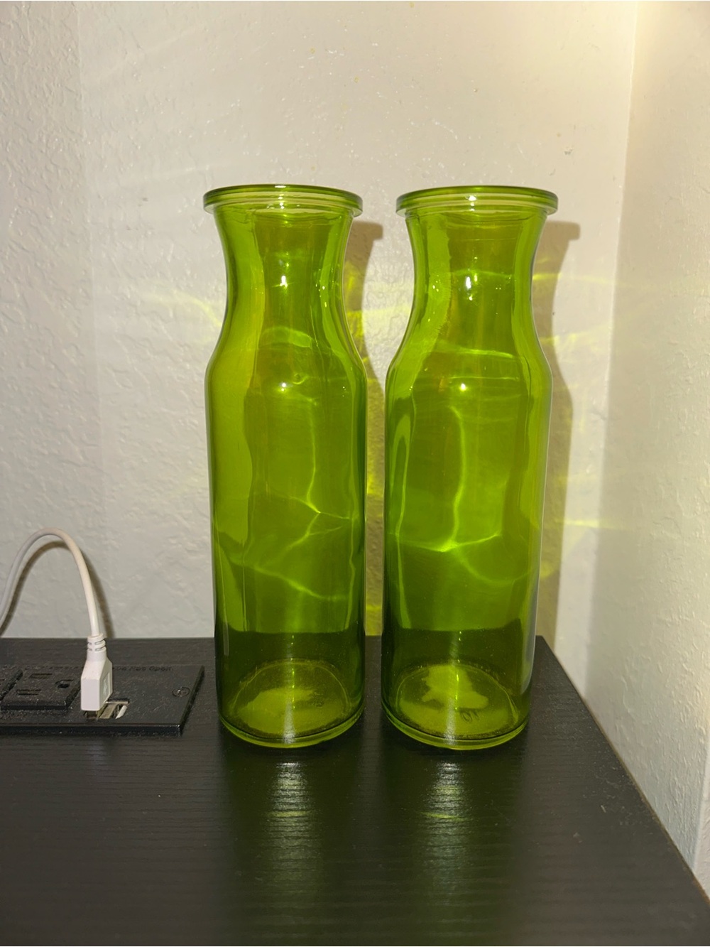 Green Glass Carafe Vase Pair - Stylish Home Accent